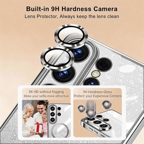 Image of Misscase for Samsung Galaxy S26 Ultra Case Compatible with MagSafe,Built-in Camera Lens Protector Full Protection Soft TPU Anti-Scratch Anti-Fingerprint Magnetic Glitter Slim Case Cover Silver