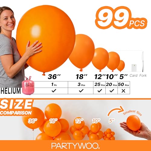 Image of PartyWoo Orange Balloons 99pcs Different Sizes of 36 18 12 10 5 Inch Matte Fall Balloon Arch Kit Garland for Thanksgiving Halloween Little Cutie Baby Shower Birthday Party Decorations Orange-Y9