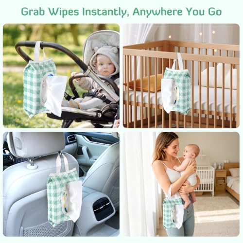 Quilted Baby Wipe Holder, Diaper Pouch Hanging Wet Wipes Bag - image 7