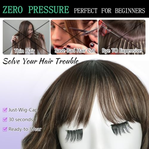 Image of AISI HAIR Bob Curly Wig with Bangs Short Wavy Wigs for Women | 14 inch, Ready to Wear, Heat Resistant Fiber Hair, Shoulder Length wig, Natural Appearance, Beginner Friendly for Daily