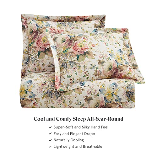 Hiend Accents Floral Bedding Jardin Lyocell 3 Piece Super Queen Duvet Cover Set, Cottage Garden Botanical Rose Print Bed Set, Women Girls Soft Silky Flower Comforter Cover With Pillow Shams #TOP2