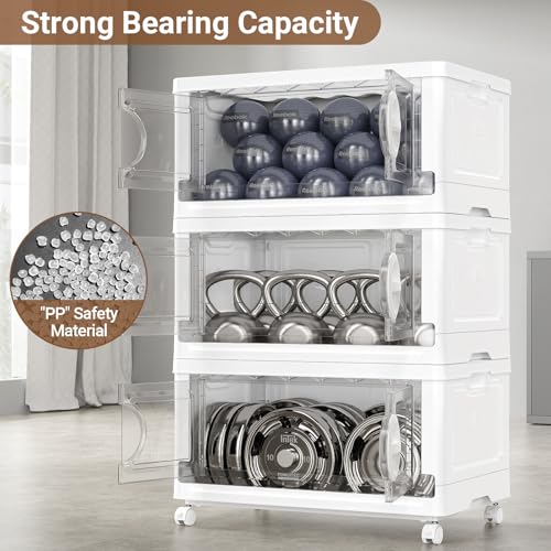 Image of BROVIEW 360Qt Lockable Stackable Storage Bins with Lids, Closet Organizers and Storage Drawer, Collapsible Storage Bin with Wheels, Plastic Cabinet for Toy Clothes Dorm Organizer, V9 3 Pack White