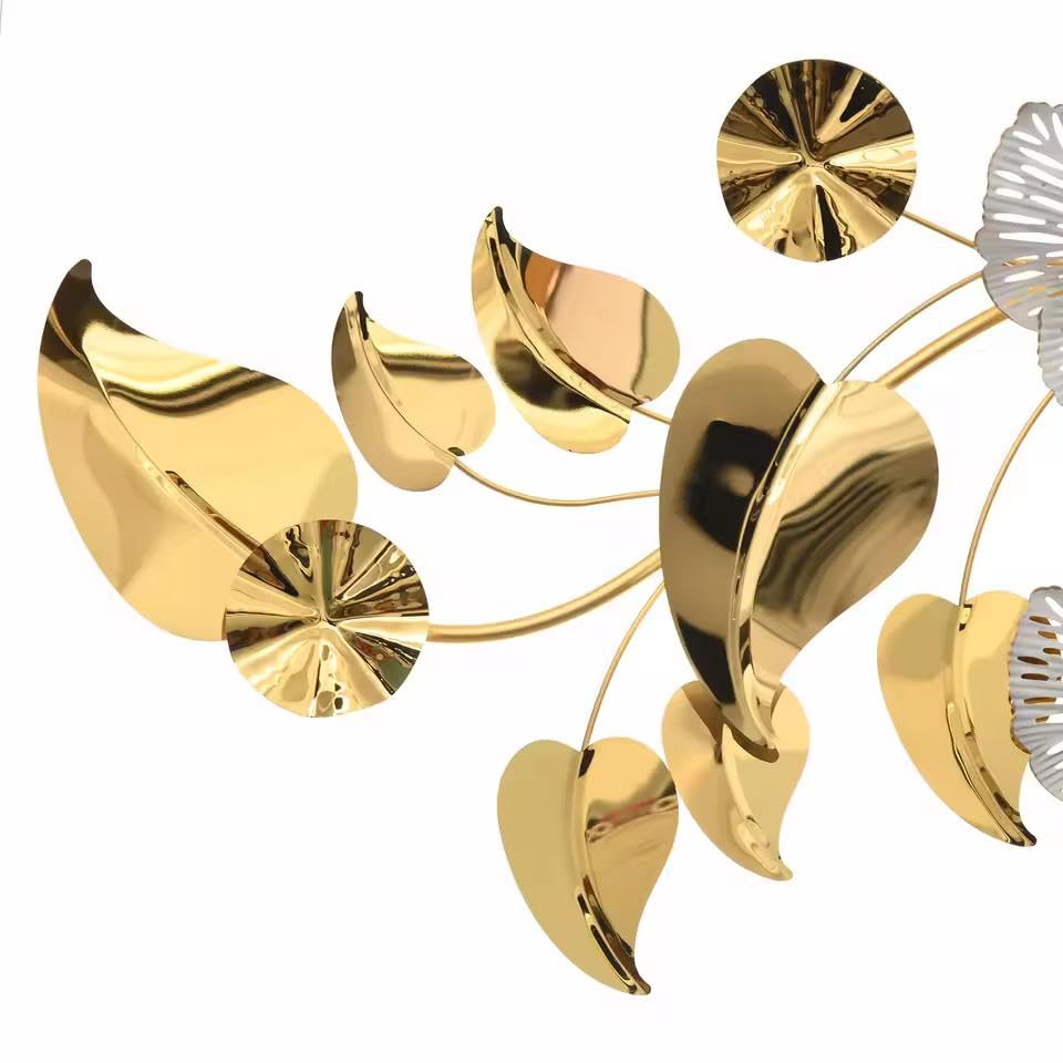 Image of ZOVE Modern Gold Floral Steel PVD Metal Wall Art for Living Room, Bedroom, Hotel, Restaurant & Drawing Room - Elegant Contemporary Sculpture Home Decor - 45x22 Inch