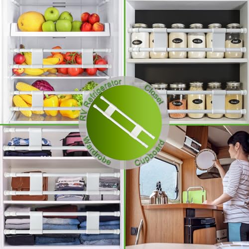 Reggory 4 Sets Double RV Refrigerator Bars, 15.8-27.6 Inches Non-Slip Adjustable RV Fridge Tension Rods, for Camper Refrigerator, Kitchen, Bookshelf, Cupboard-White - Thumbnail 6