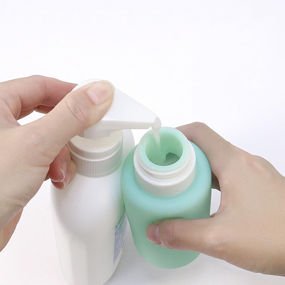 Lot de 3 Flacons de Voyage Rechargeables, 200ML Bouteille de Voyage Silicone, Étanche Bouteille de Voyages Portable et Anti-Fuite, Conteneur Compressible pour Toilette, Shampooing