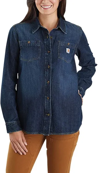Carhartt Women's 105492 Women's Relaxed Fit Midweight Denim Long-Sleeve Shirt