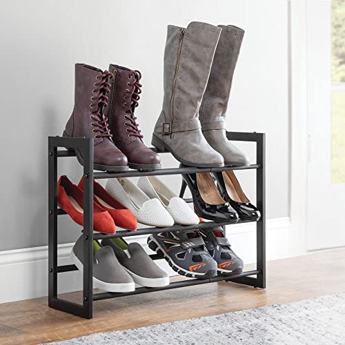 Mdesign Metal 3 Tier Adjustable/Expandable Shoe And Boot Storage Organizer Rack - Space-Saving, Angled Vertical Storage - Closet, Entryway, Mudroom, Bedroom, Garage - Black #TOP2