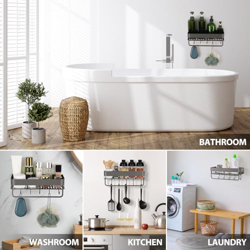Shower Caddy, 11.8 inch Stainless Steel Shower Shelves for Inside Shower with Hooks & Towel Bar - Space-Saving Bathroom Organizers and Storage for Showers, Kitchens - Image 5