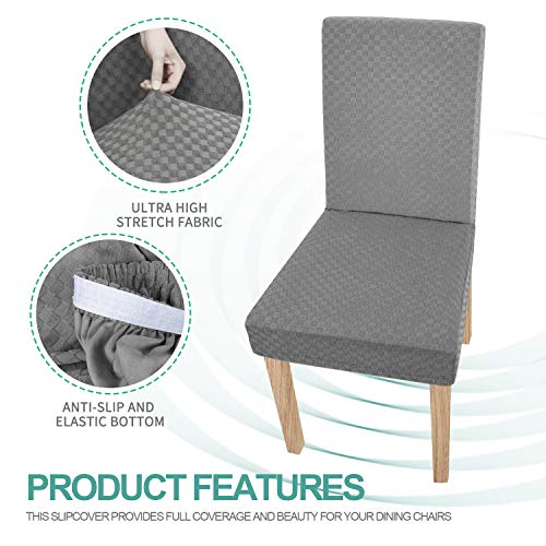Yemyhom 4 Packs Latest Checkered Dining Chair Slipcover Parsons Chair Furniture Protector Stretch Chair Covers For Dining Room, Restaurant, Kitchen, Party (Light Gray) #TOP3