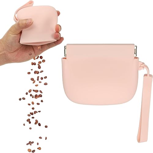 Silicone Dog Treat Pouch with Auto Closure, Portable Pet Training Bag with Lanyard, Waterproof, Light Pink, 10.5 x 8.5 cm
