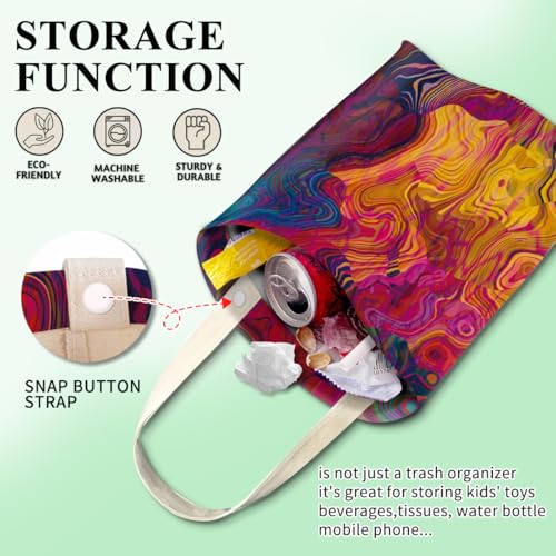 Image of Car Trash Can, Cute Car Trash Bag, Hanging Car Organizer and Storage Bag, Trash Bin for Car Accessories, Vehicle, Travelling, Camping Abstract Rainbow Swirls
