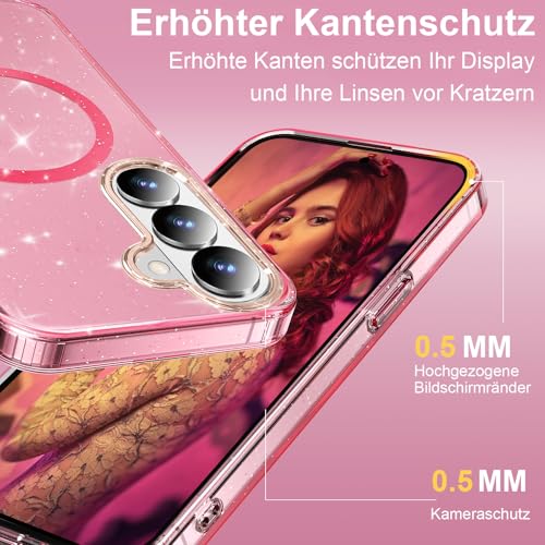 Coque Samsung S26 Plus compatible Magsafe antichoc transparente rose bling