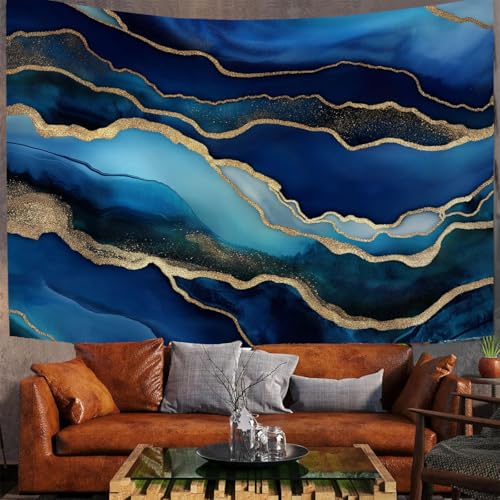 Tapices de pared grandes de tela de mármol azul marino: decoración 150x230cm