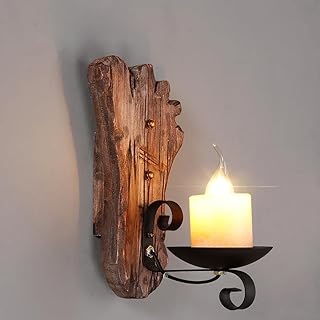 QLIGAH Nordic retrò Stile Industriale Lampada da Parete in Legno massello Decorativo Lampada da Parete del Piede Soggiorno Camera da Letto soppalco lampade da corridoio da Comodino, Luce E27 * 1