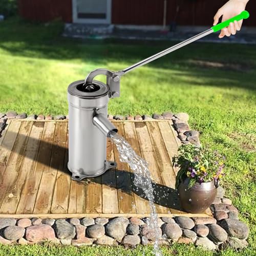Bomba de mano de acero inoxidable, bomba de mano, bomba de agua, bomba de succión manual para jardín, 10 m/32,8 pies, fuente de hierro fundido manual