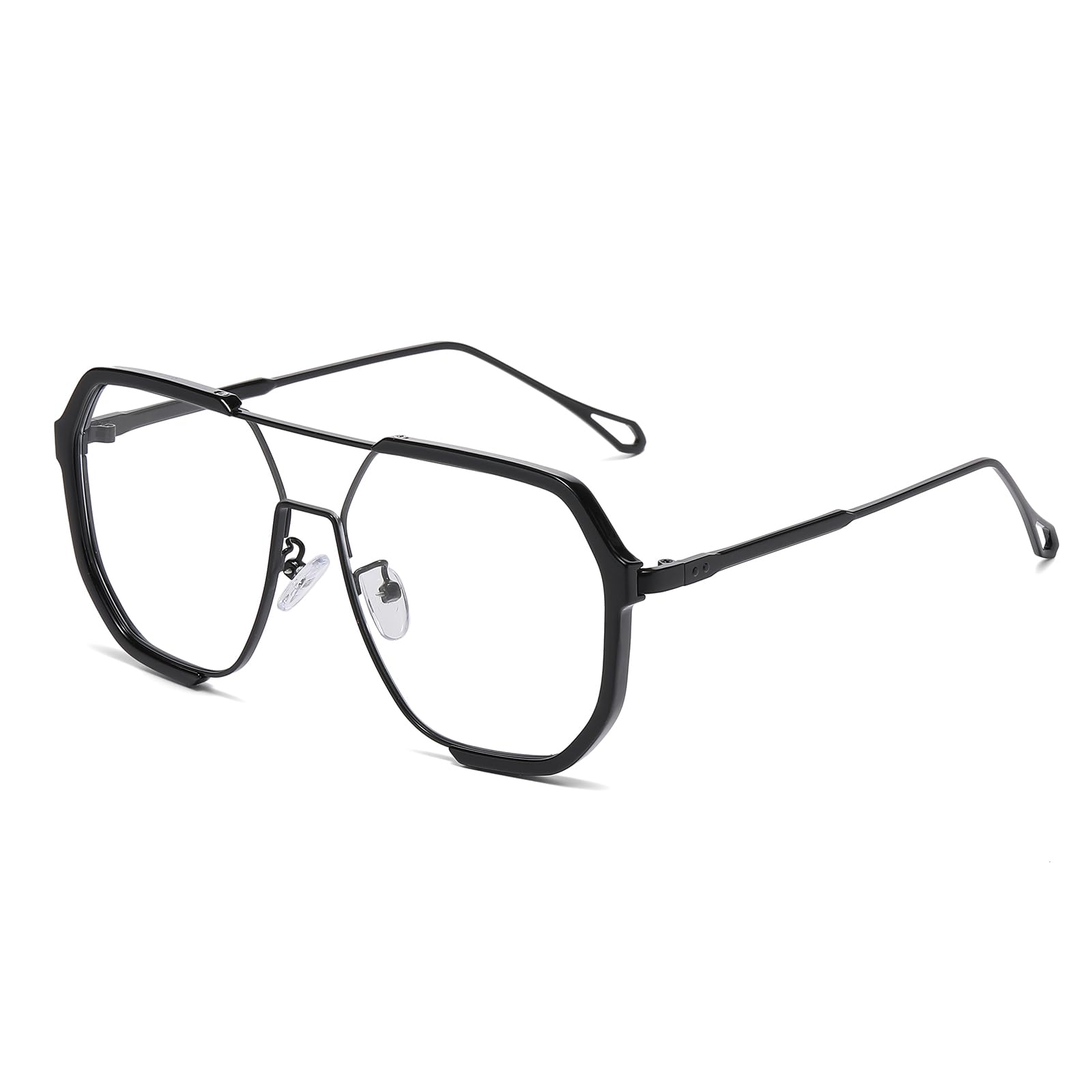 LJCZKA Pilot Blue Light Blocking Glasses Women Men 70s Square Metal Frame Oversized Double Bridge Computer Gaming Eyeglasses