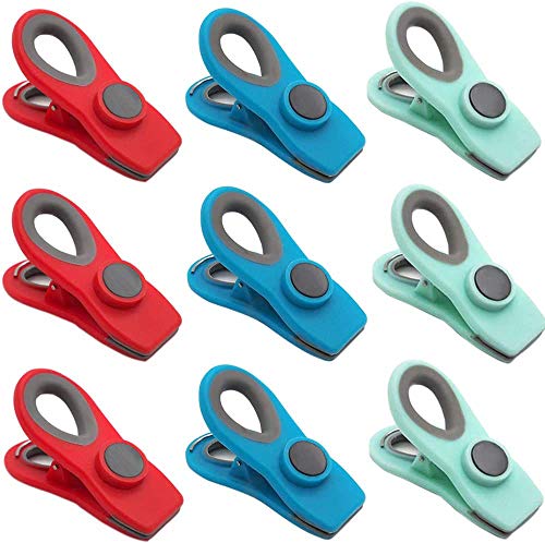 JEZOMONY Allzweck Chip Bag Clips mit Magnet, gute Griffe Magnet-Bag-Clip Ideal für Zuhause, Küche, Kühlschrank, Büro, Schule, Whiteboard, Rot, Blau, Grün, 9er-Pack Cover
