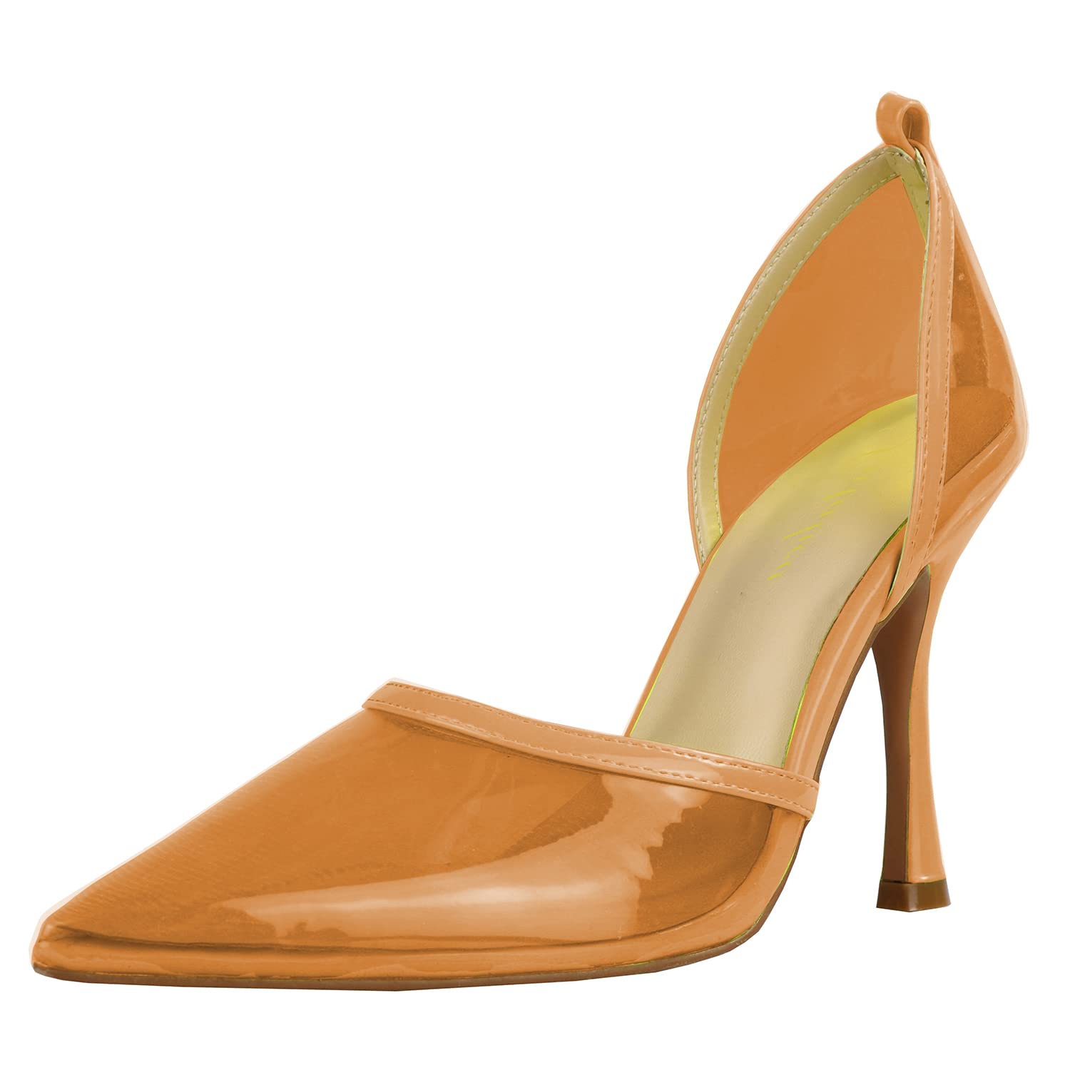Zapatos de tacón alto para mujer, con puntera puntiaguda, sexy, de tacón alto, estilo cerrado, tacón medio, sandalias transparentes de verano, Orange, 41 EU