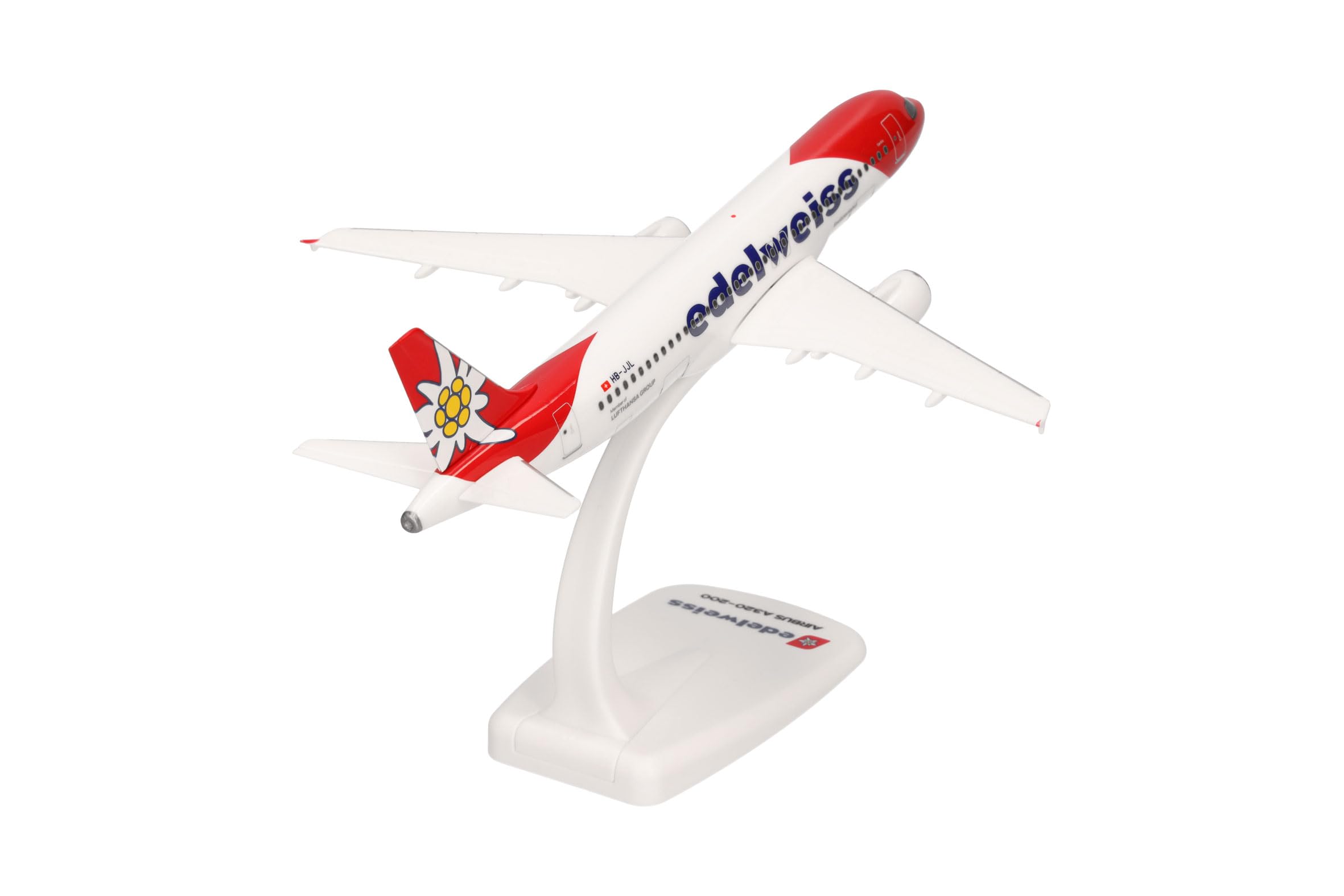 Herpa modèle Snap-Fit Avion Edelweiss Air Airbus A320 – Nouvelle livrée, Miniature à l’échelle 1:200, pièce de Collection, modèle avec Socle, Plastique