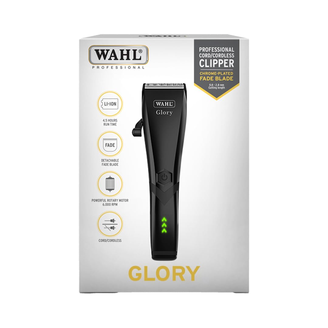 Wahl Glory Professional Clipper, Cord/Cordless Operation, 6000 RPM Powerful Motor, Patented Blade with Integrated Adjustable Lever, Lightweight, Smart LED Indicator, 4.5 Hours Runtime, 2 Years Warranty, 02211-024 3