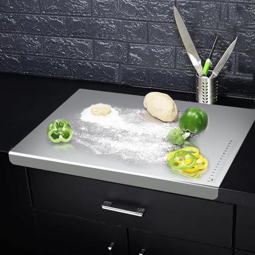 Image of Henny 304 Stainless Steel Chopping Board with Lip for Kitchen | Free Rollin Pin | for Cutting Vegetables, Meat,Fish,Fruits | Large |