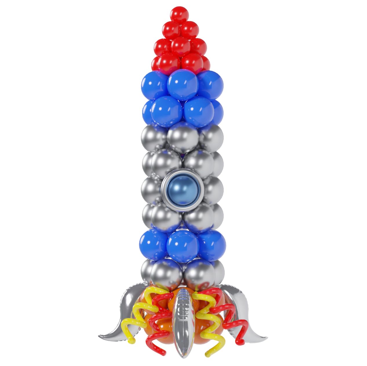 PartyXpress Kit de guirnalda de arco de globos de cohete de 117 piezas con globos plateados metálicos rojos, azules, naranjas, para decoración de fiestas temáticas del espacio exterior, decoración de