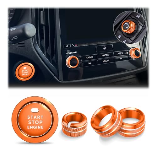 DvlynAuroa for 2019-2024 Subaru Forester Accessories & 2018-2023 Crosstrek & Impreza, 5-Pieces Aluminum Alloy Knob Covers Trim Set (Orange) Fits Push Start, Volume & Rearview Mirror