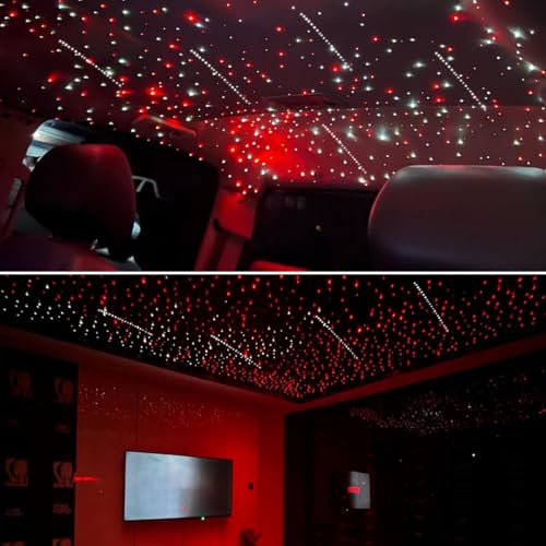 Image of AKEPO Different Color 18W Twinkle+Shooting Star All-in-1 Fiber Optic Starlight Headliner Kits, 600pcs*0.03in*9.8ft+240pcs Meteor Fibers Car Home Remote /APP Music Activated Optic Fiber Star Lights