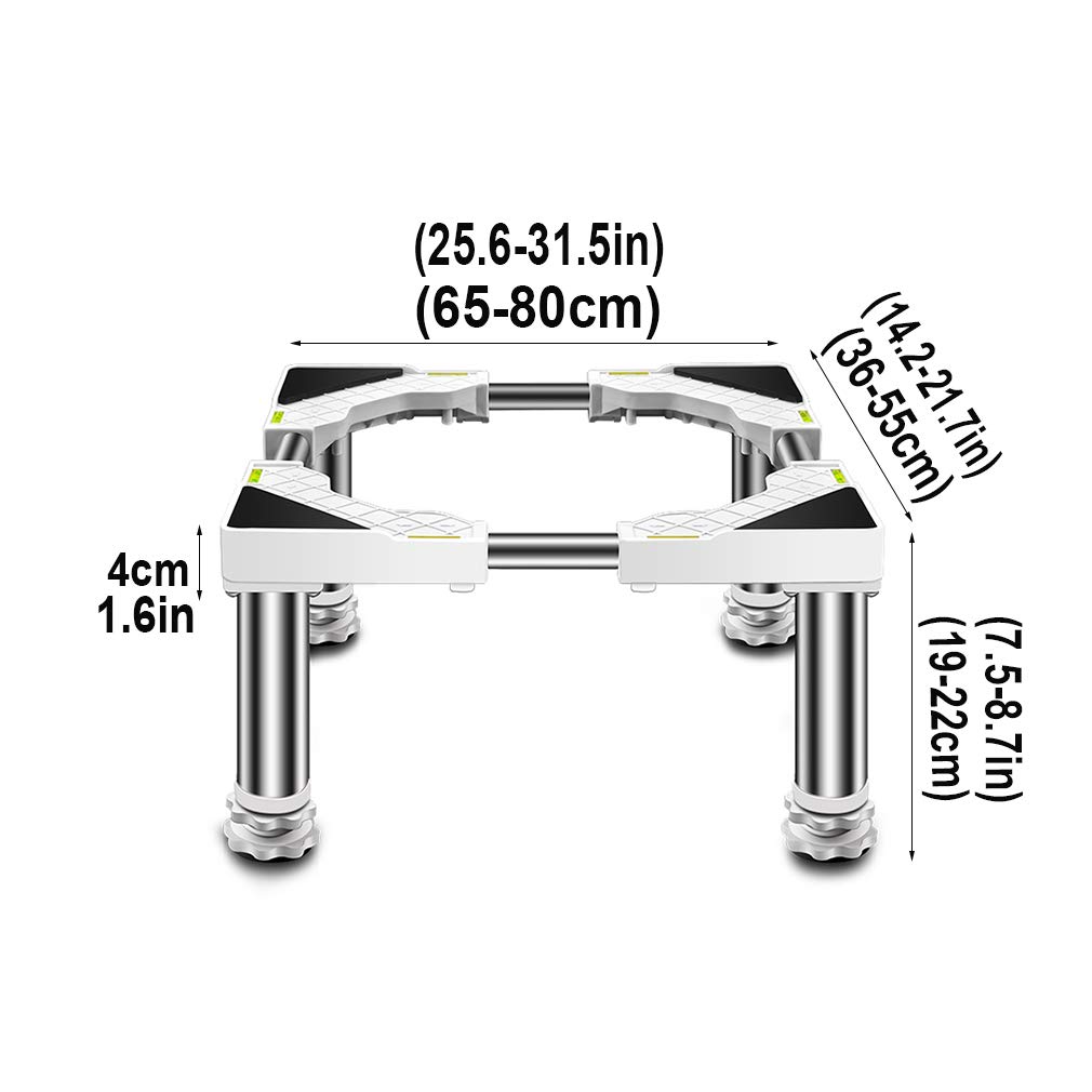 Base ajustable para lavadora, soporte antivibración, acero inoxidable, 65-80 cm de longitud, 19-22 cm de altura, soporte de aire acondicionado con 4 patas