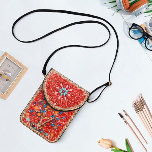 Image of Small Beaded Crossbody Bag for Women, Boho Cell Phone Shoulder Purse Wallet with Handcrafted Colorful Beads