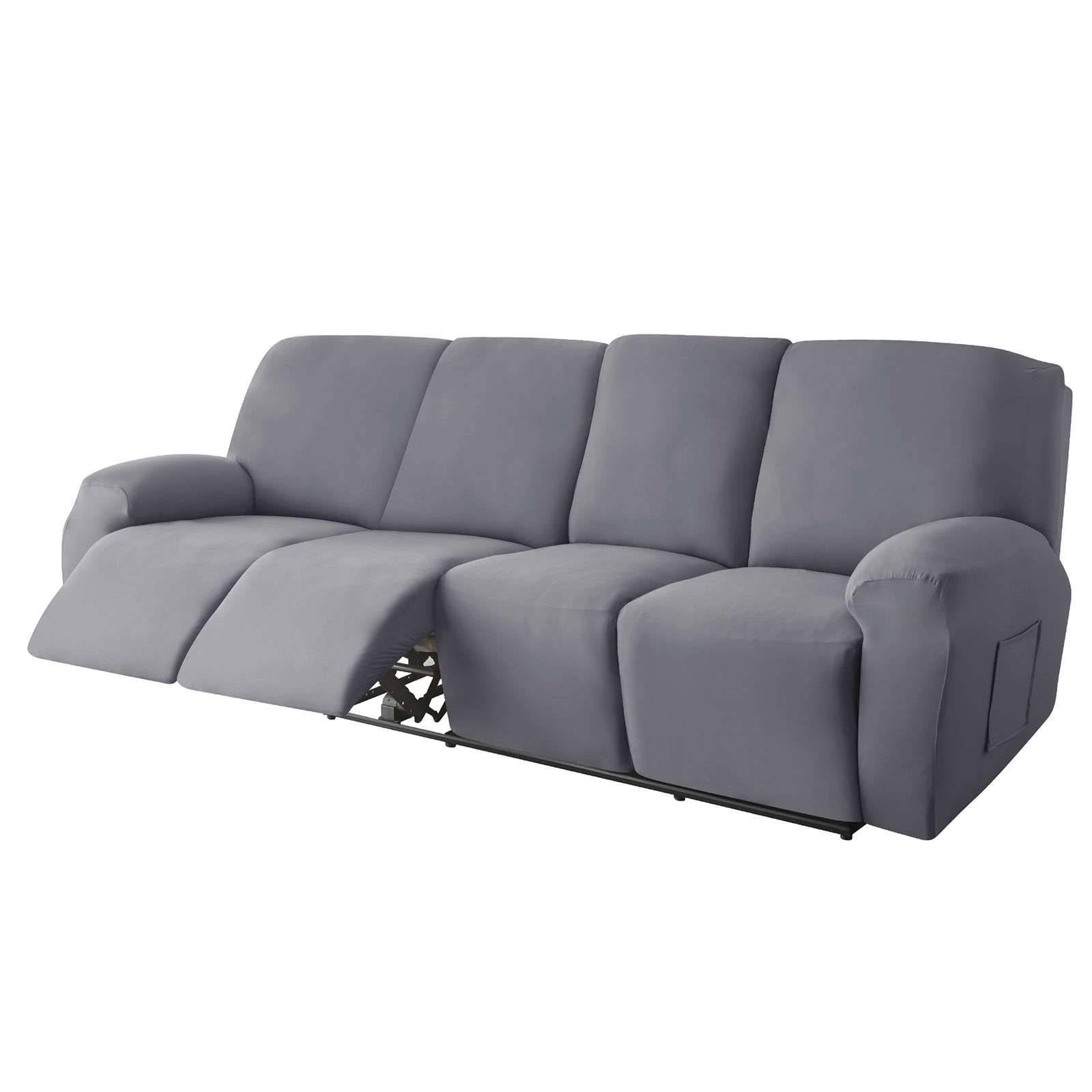 Polyester 10-piece recliner couch covers 4 Seat, Stretch Soft lazy boy reclining sofa slipcover with Pocket Armchair Covers For Kids Pets Cat Dog-grey A-4 seater