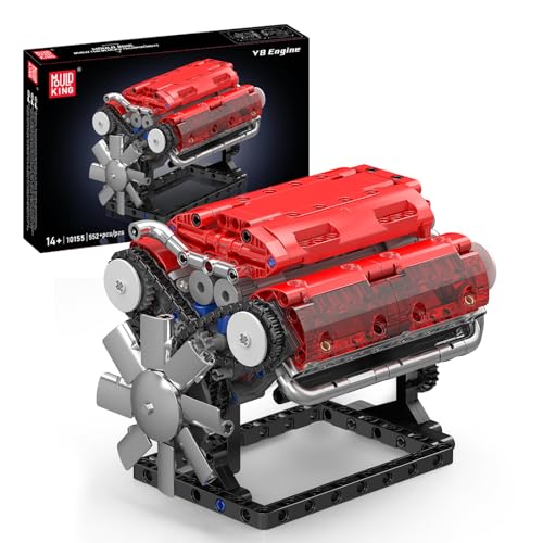 Mould King 10155 MOC V8 Eight Cylinder Engine Gasoline Engine Block Kit Technology Clamp Blocks Kit Contains Engine and Battery Box Car V8 Engine Model (552 Parts+)