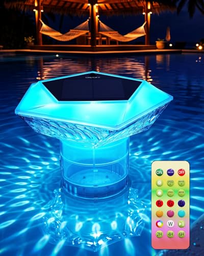 MYMULIKE Dosierschwimmer Pool, Solar Chlor Dosierschwimmer für 4" Chlortabletten, Groß Chlordosierer für Pool mit Poolbeleuchtung, Pool Chlor Dosierer- Einstellbare Freigabe Chlorspender (1 Stück)