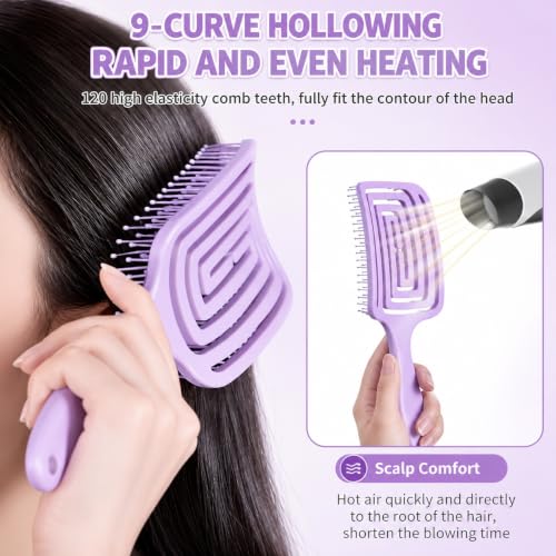 Image of Kaidaa Hair Brush Comb for Women & Men | 3D Detangling Hair Brush | Anti Hair Fall Hair Comb for Curly, Wavy & Straight Hair | Wet & Dry Brush with Scalp Massager | Frizz Control Styling Brush (Purple)
