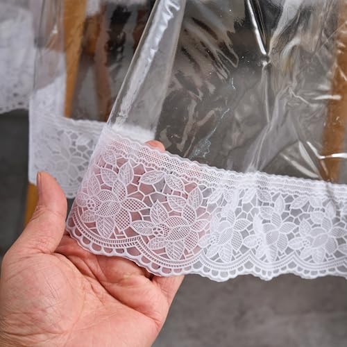 Image of Pioggia Clear Vinyl Tablecloth Protector Transparent Lace Trim Table Cloth - Waterproof, Stain-Resistant,Plastic Cover Decorative - Perfect for Weddings, Parties, and Home Decor (70 Inch Round)