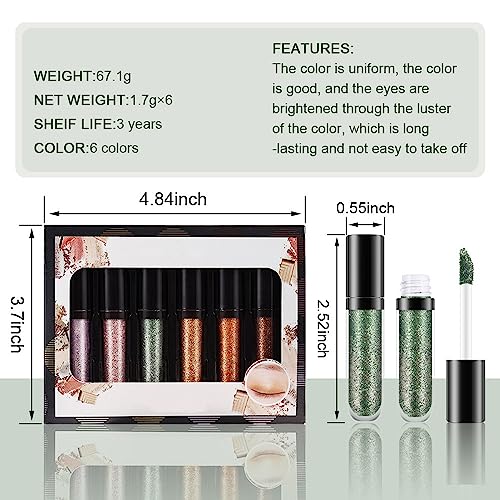 Image of 6 Colorful Shades Waterproof Liquid Glitter Eyeshadow Eyeliner Sticks Kit - Long Wearing Professional Eye Makeup Set,sombras de ojos,Set B