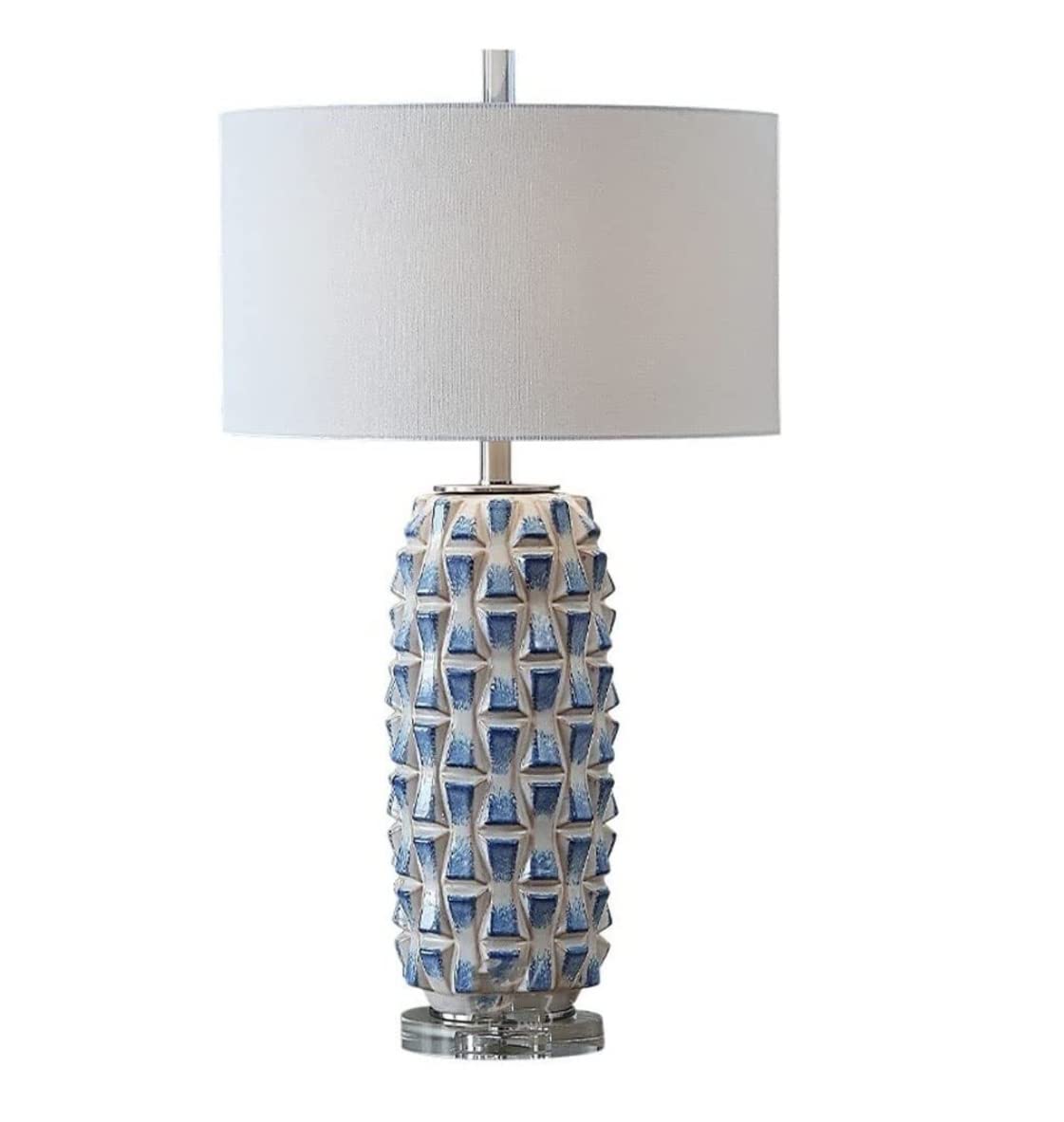 Lampka Nocna Nowoczesna Ceramiczna Lampa Stołowa Ręcznie Tłoczona Niebieska Glazura Lampy Stołowe Do Salonu Sypialnia Home Lampa Stołowa Lampy Stołowe (Color : Remote control switch, Size : 38 * 75cm