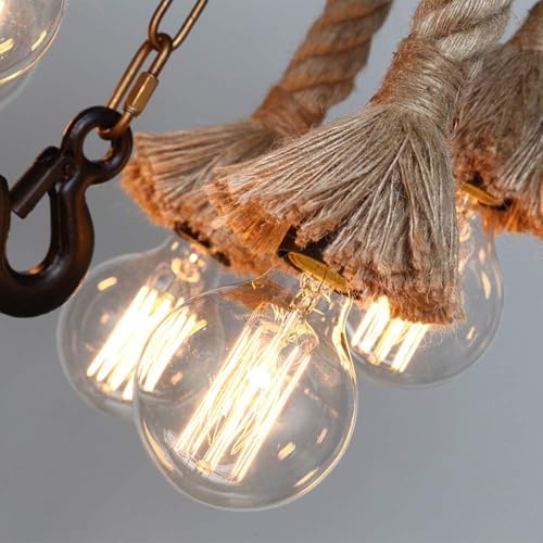Lampe suspendue en corde de chanvre rétro pour éclairage de salon - 6