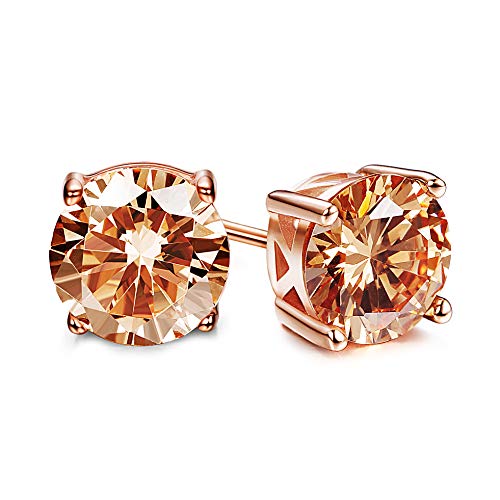 Milacolato 925 Sterling Silver Rose Gold Tone Stud Earrings Inlaid with Champagne Cubic Zirconia For Women Girls Eternity Earring