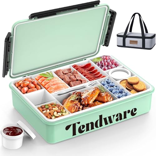 TENDWARE Chilled Portable Snackle Box Container Insulated Bag Keep Food Warm 12 Compartment Divided Serving Tray Reusable Ice Pack Birthday Gift Road Trip Essentials for Charcuterie Snack Picnic