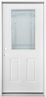 Durable 36 in. x 80 in. Fiberglass Entry Door – 1/2 Lite 2-Panel Decorative Glass, Prehung Exterior Front Door, Right-Hand Inswing, Finished White, Ready to Install