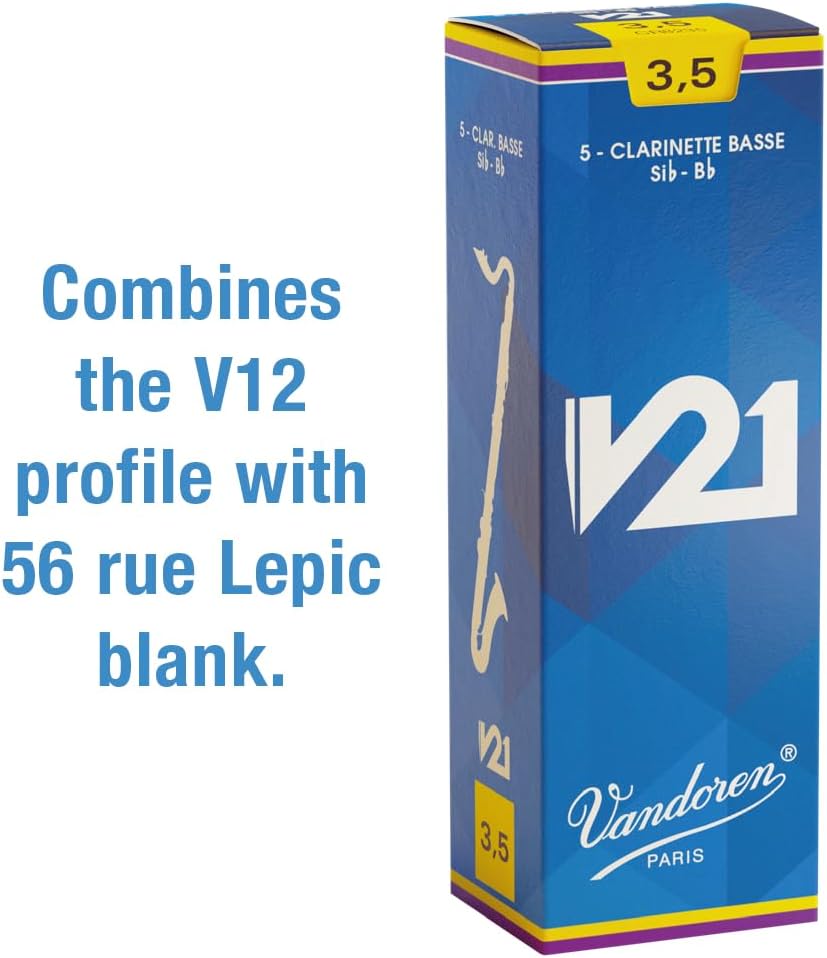 Vandoren CR8235 Bass Clarinet V21 Reeds Strength 3.5, Box of 5