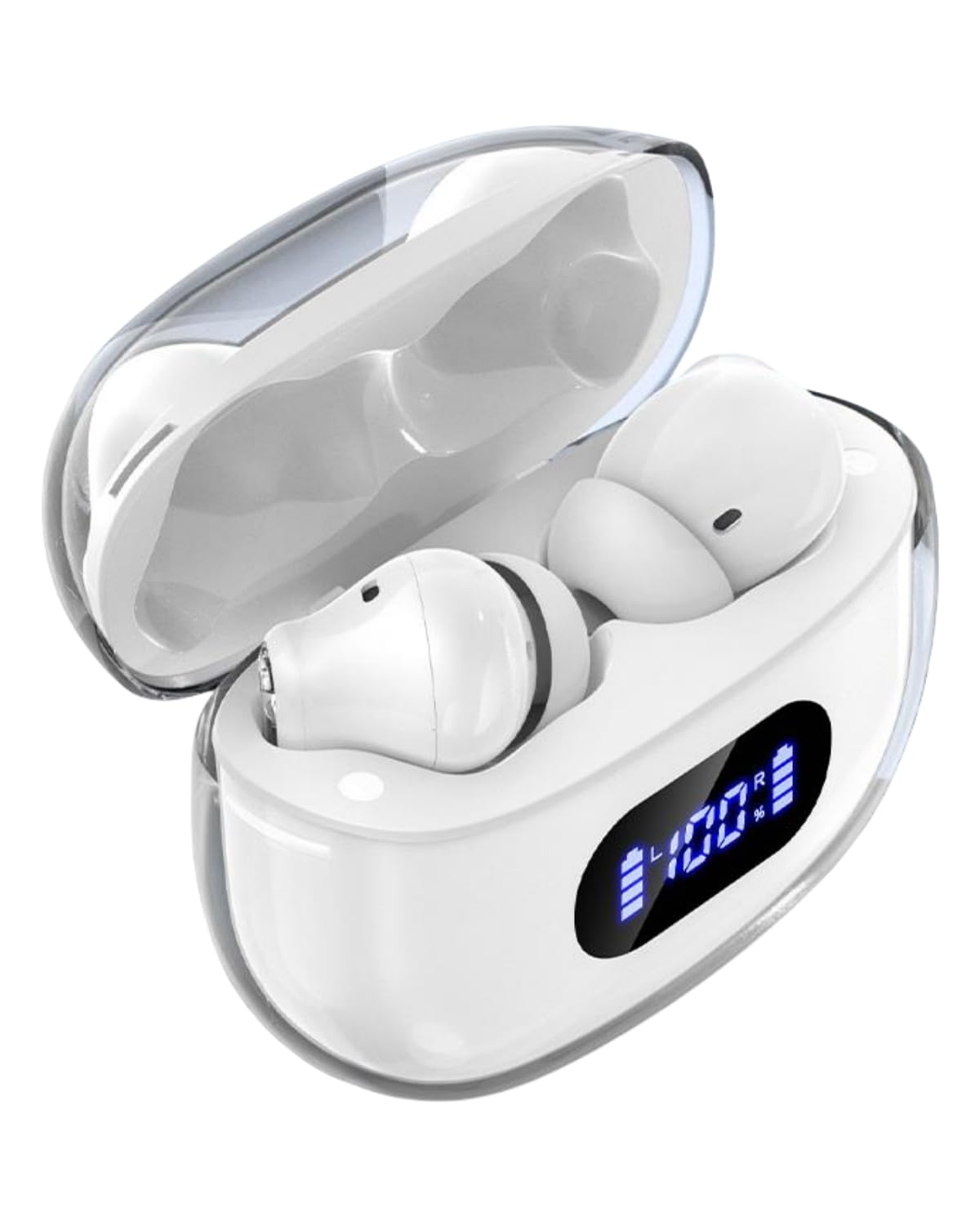 Auriculares inalámbricos P1 PRO con estilo translúcido, auriculares Bluetooth con micrófonos de llamada claros, IPX7 impermeables, auriculares inalámbricos de graves profundos, compatibles