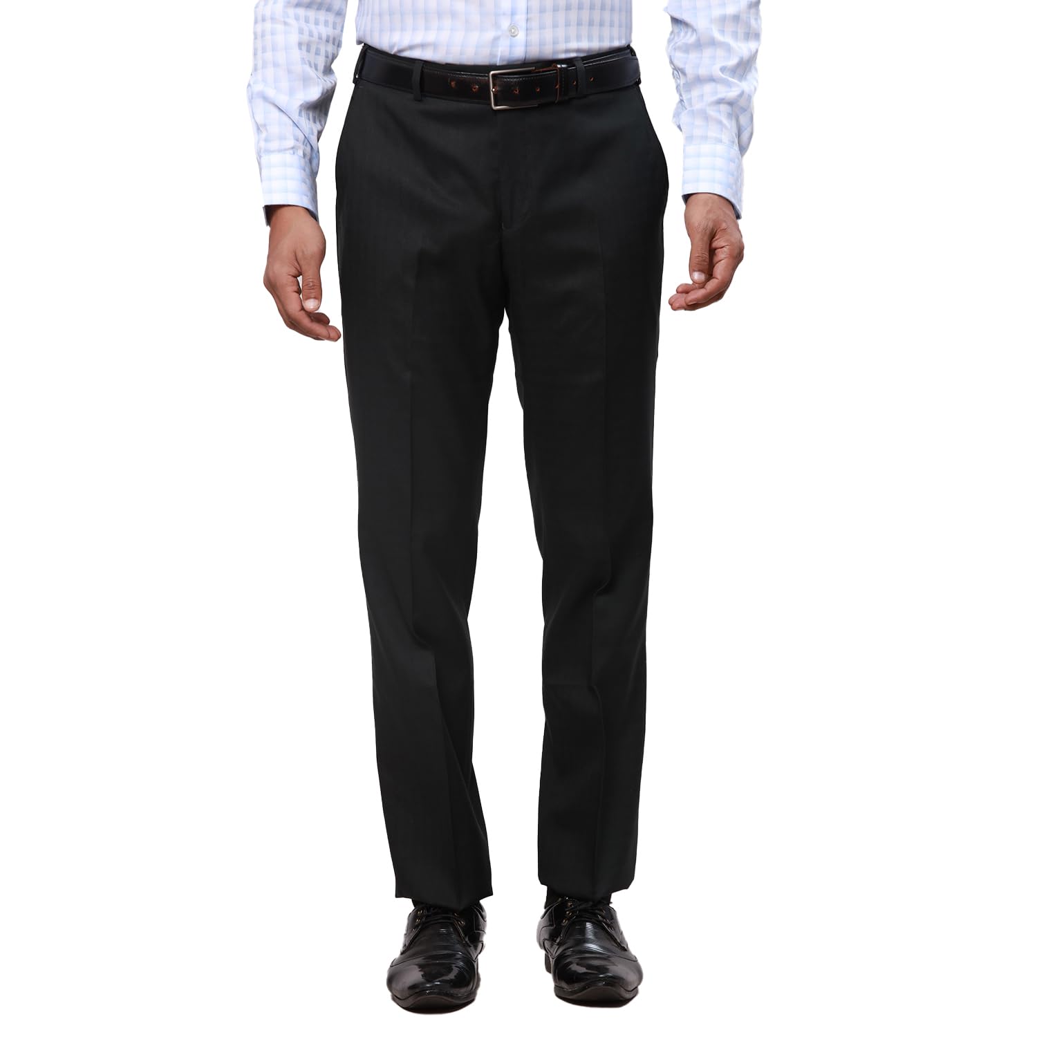 park avenue Men's Poly Rayon Blend Checks Pattern Smart Fit Flat Front Formal Trouser-picture-18