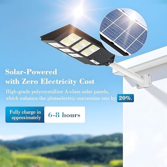 1000-3000W Solar Street Light Outdoor, 6500K Commercial Parking Lot Lamp Dusk to Dawn, Waterproof Remote Control Solar Security Flood Light, Motion Sensor, Court Road,Path,Piazz,Driveway (1A-1000W)