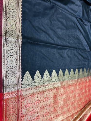 Image of Women's Glory Banarasi Satin Silk Saree with Rich Zari Woven Border & Pallu | Soft Glossy Party Fancy Traditional Saree for Wedding, Festive, Function | Blouse Piece Included