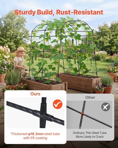 VEVOR Cucumber Trellis, U-Shape Garden Trellises for Raised Bed, Metal Arch Plant Support for Vine, Climbing Plants Outdoor, Peas, Beans, Zucchini, Tomato, Squash, Flower (70.87 x 44.09 x 82.99 in) - 1