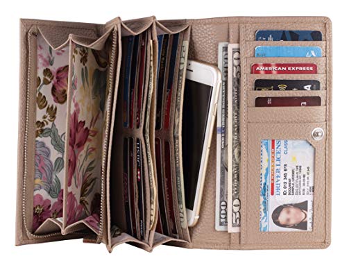 Image of Women's Top Grain Leather Wallet, RFID Blocking Bifold clutch, 17 Card Slots, Zip Pocket Organizer, Elegant Gift for Women - Birthday, Valentine, Anniversary - OFF WHITE