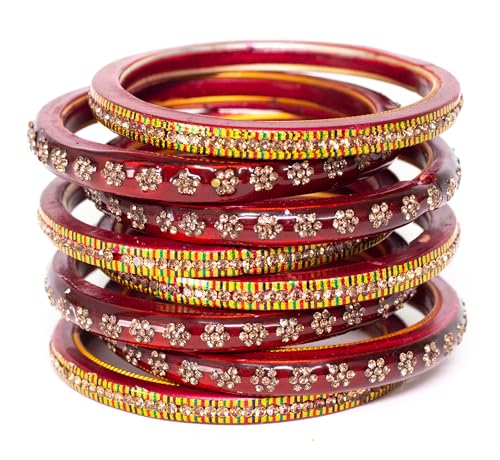 Image of Swara Creations Lah /Lac bangles red color Set, LAHTHI Churi Kundan work for Women and Girls(8 pcs)