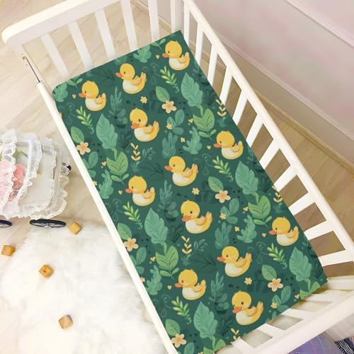 Image of Caikeny Fitted Crib Sheet for Boys Girls Ducks Lear Green Yellow Flower Baby Crib Sheets Bassinet Sheets Crib Mattress Bed Sheets for Toddler Newborn Infant 27 x 39 in